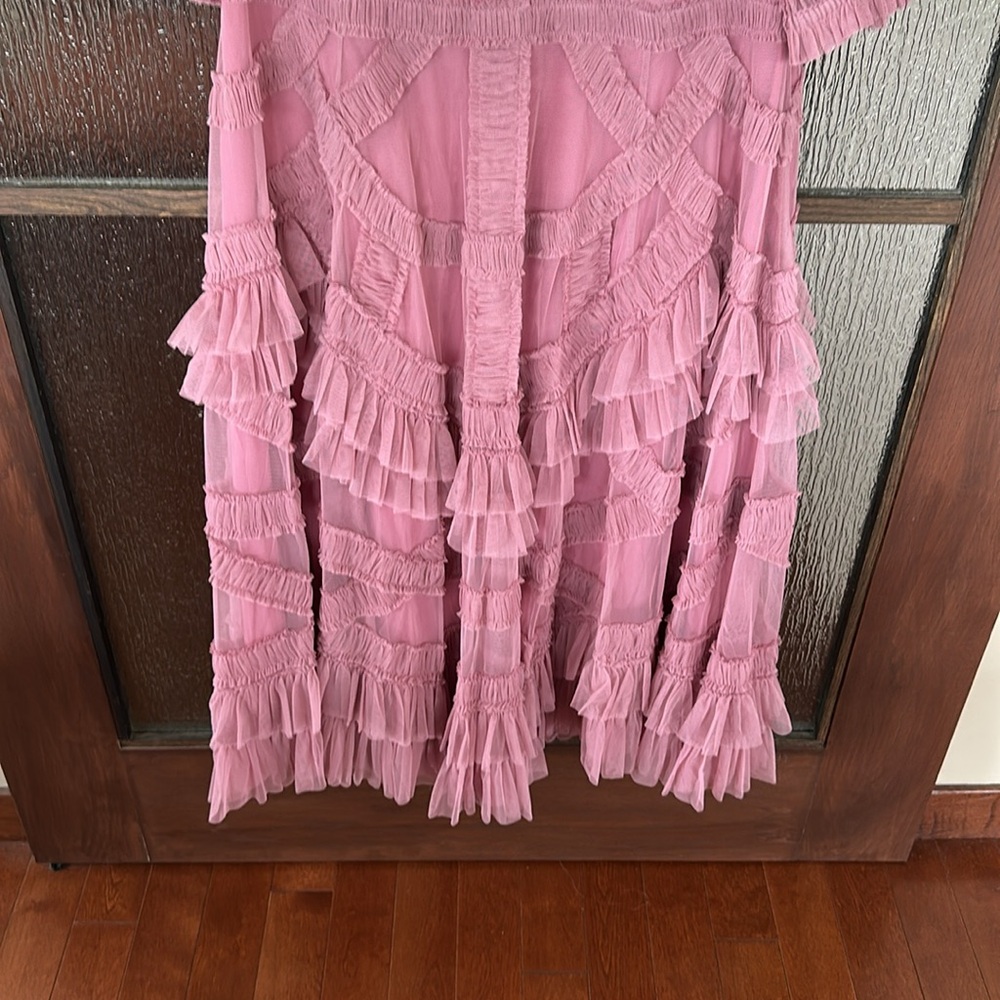 Mac Duggal Mauve Pink Lace-Trim Midi Dress - Picture 9 of 14